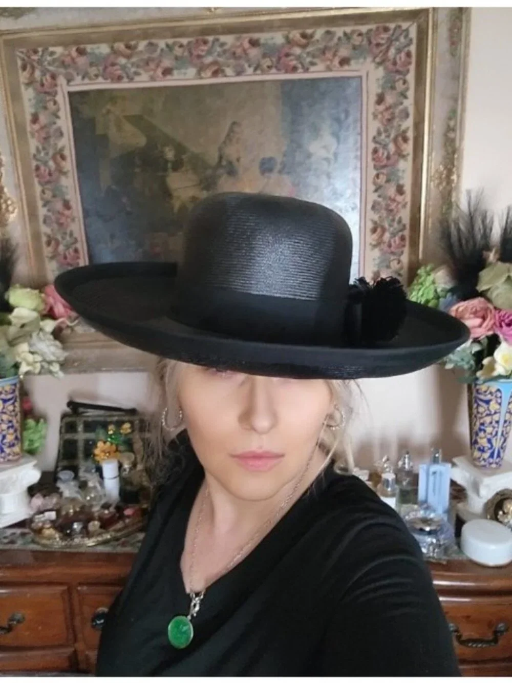 Mr John Classic Vintage 1968 Black Straw Wide Brim Hat New York Paris Designer